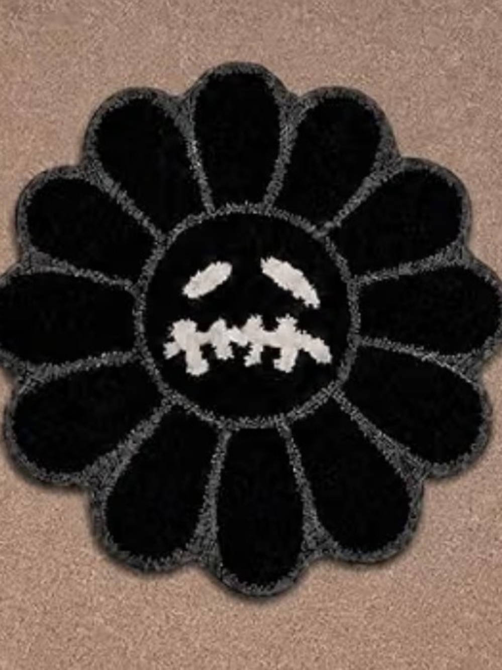 Black Emoji Flower Rug